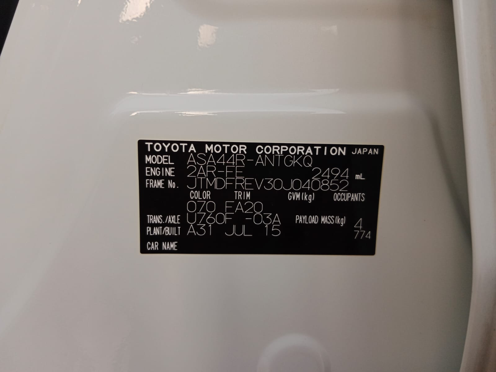 0852  TOYOTA RAV-4  2.5 A/T WHITE